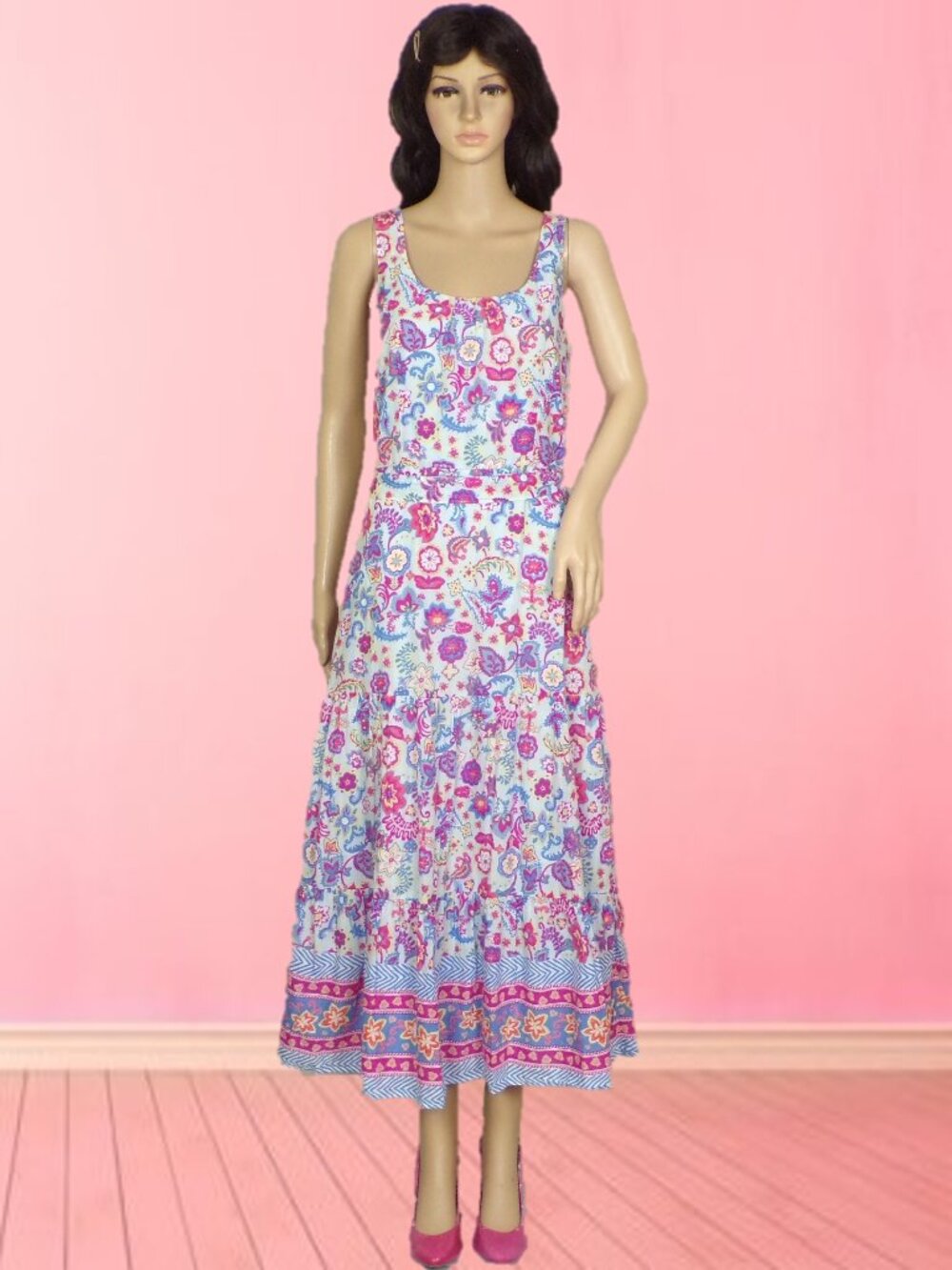 TALBOTS size 2 multicolor floral sleeveless fit/flare maxi dress 100% cotton